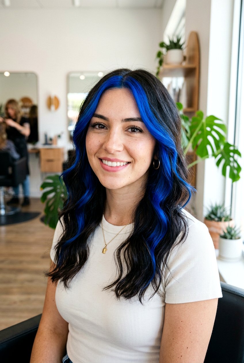 Ocean Blue Money Piece Highlights - 20 ocean blue hair color - 20 ocean blue hair color