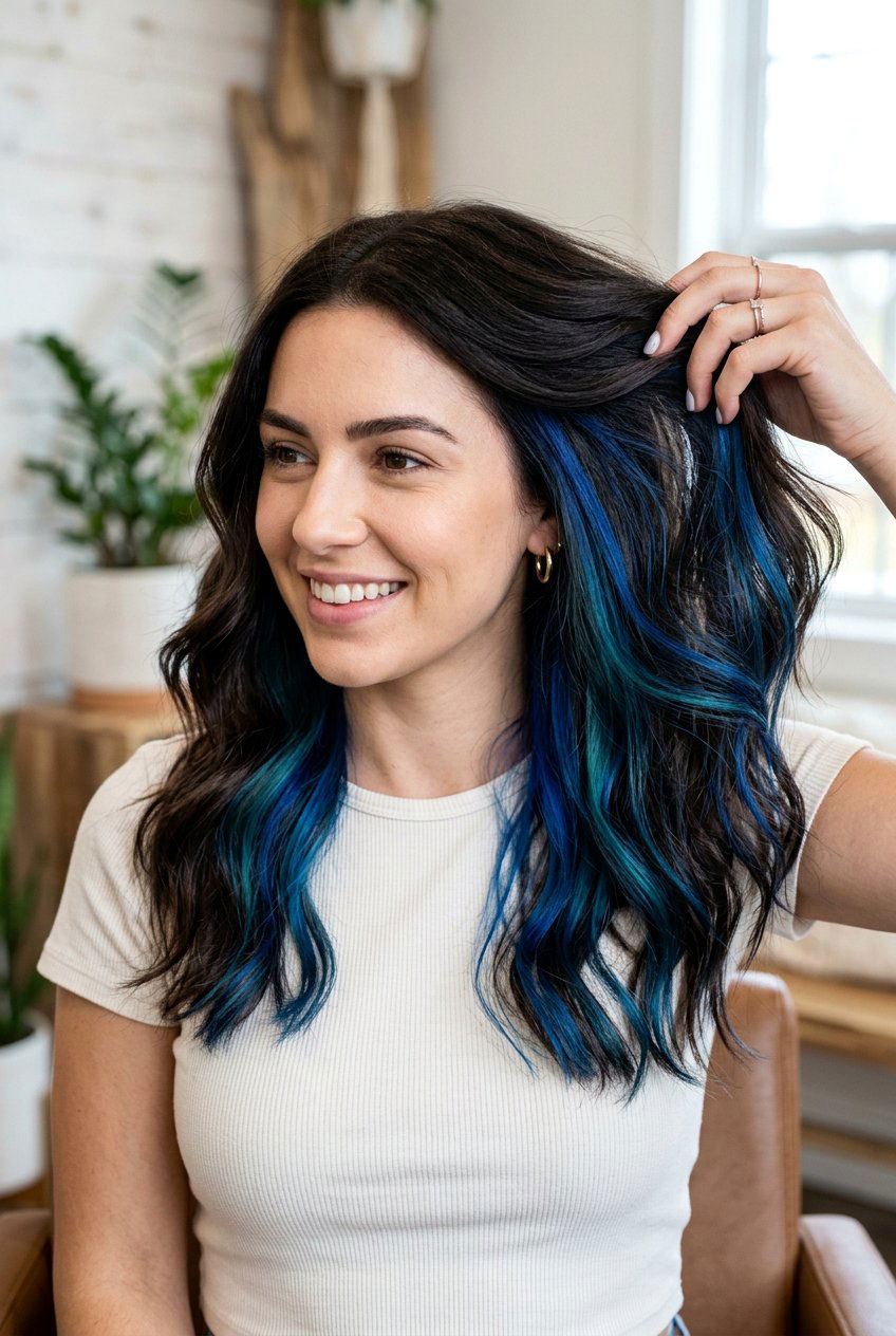 Ocean Blue Peek a Boo Highlights - 20 ocean blue hair color - 20 ocean blue hair color