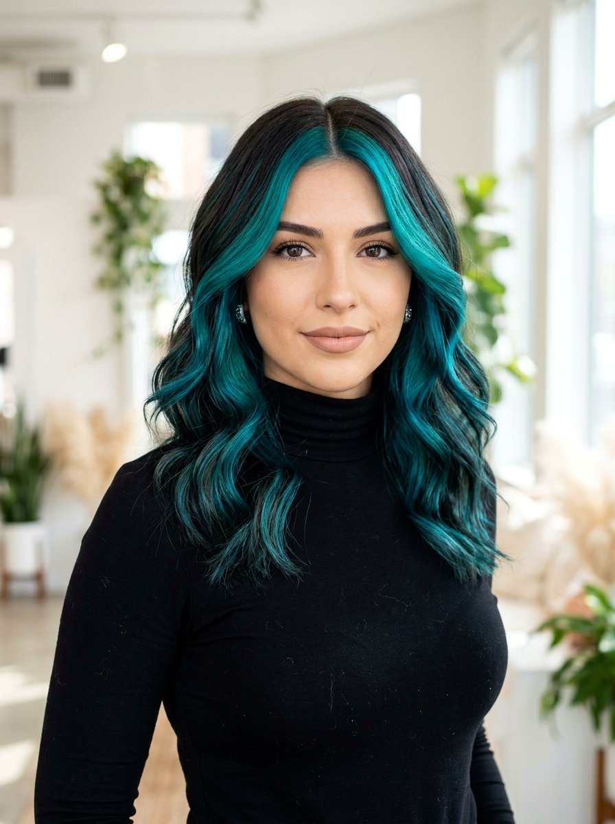 Ocean Teal Money Piece Balayage - 20 ocean teal balayage - 20 ocean teal balayage