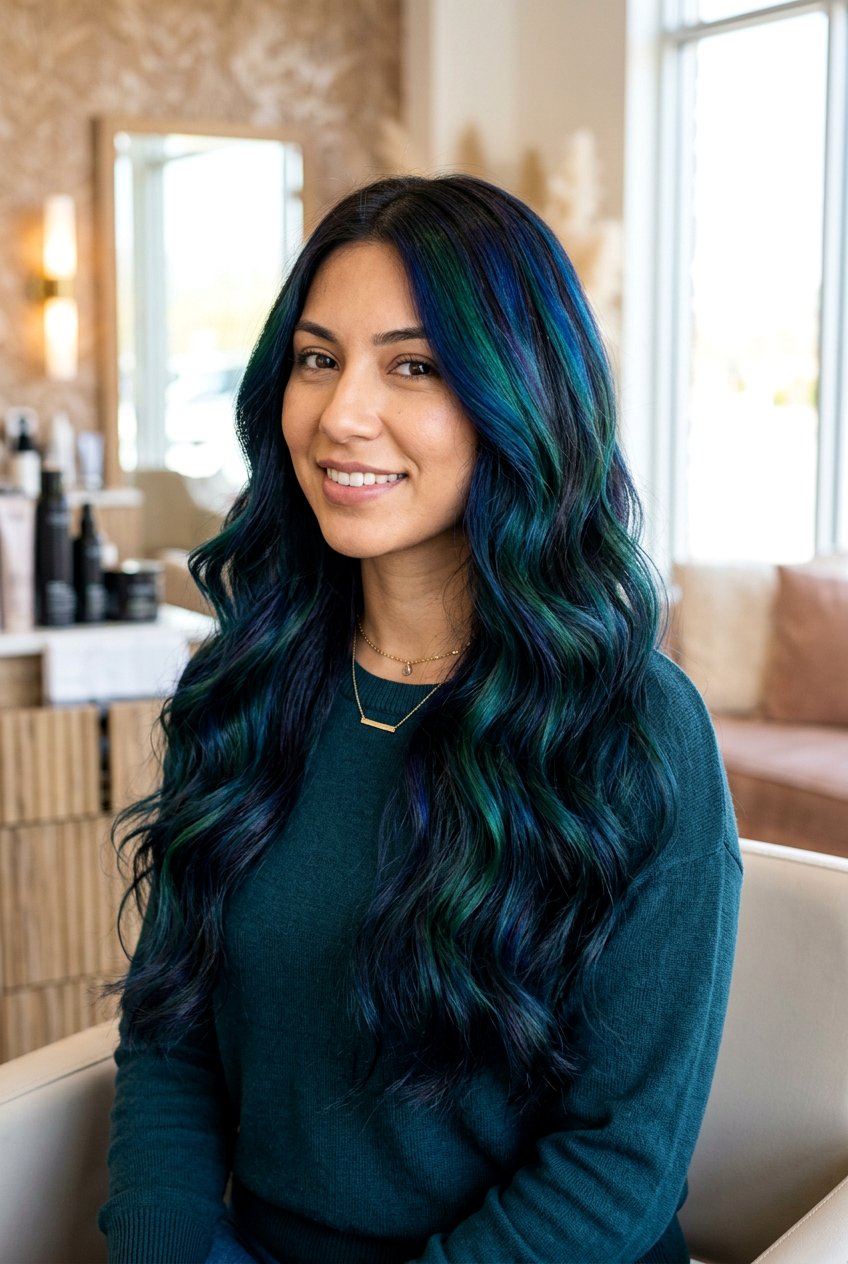 Oil Slick Hair Color with Blue and Emerald - 20 oil slick hair color - 20 oil slick hair color