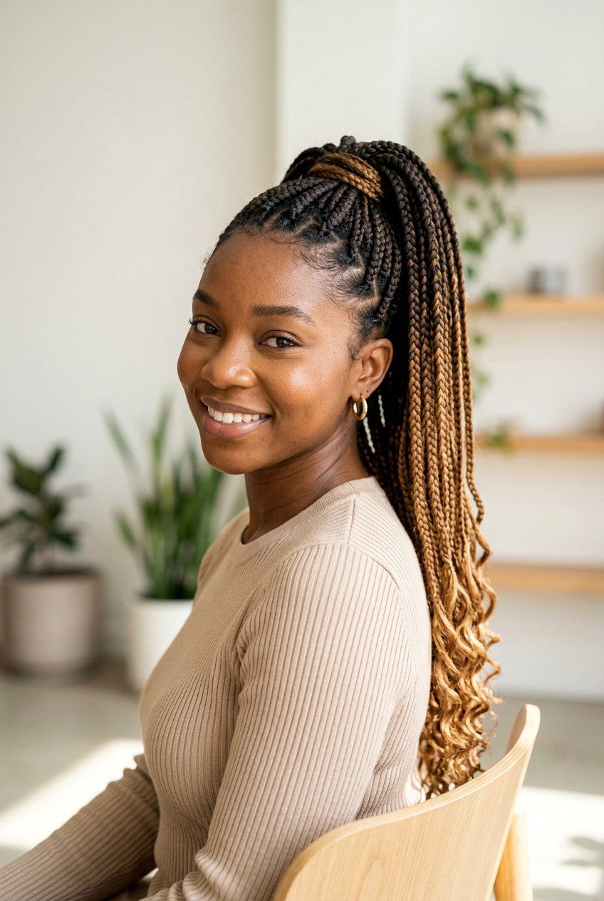 20 Elegant Box Braids Ponytail Hairstyle Ideas To Try Now