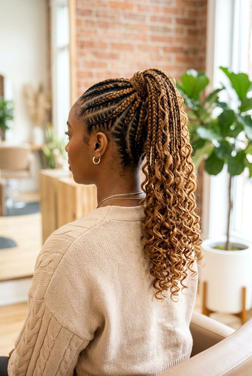 Ombre Cornrows With Curly Ponytail - 20 cornrows with curly ponytail - 20 cornrows with curly ponytail
