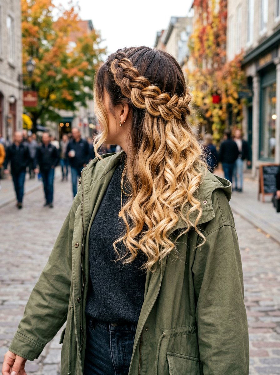 Ombre Crown Braid With Loose Curls - 20 crown braid with loose curls - 20 crown braid with loose curls