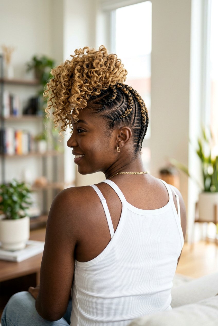 Ombre Feed In Braids Curly Bun - 20 feed in braids with curly bun - 20 feed in braids with curly bun