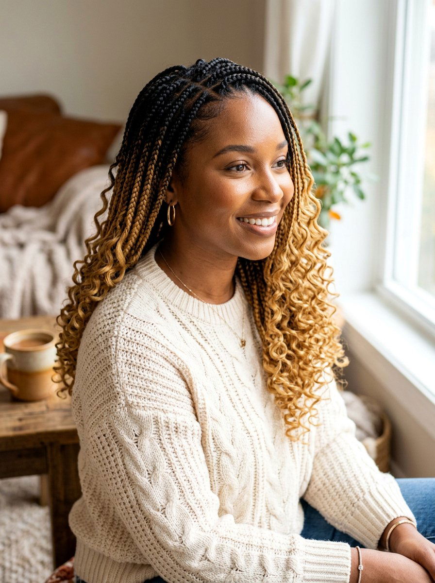 Ombre Knotless Braids With Curls - 20 knotless braids with curls - 20 knotless braids with curls