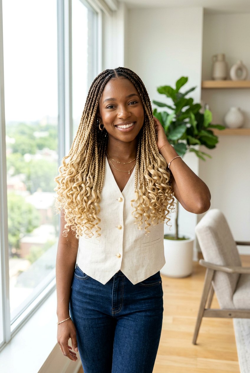 Ombre Knotless Braids With Curly Ends - 20 knotless braids with curly ends for women - 20 knotless braids with curly ends for women