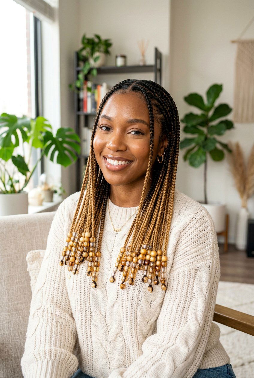 Ombre Medium Knotless Braids With Beads - 20 medium knotless braids with beads - 20 medium knotless braids with beads