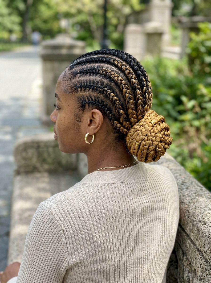 Ombre Straight Back Cornrows With Bun - 20 straight back cornrows with bun - 20 straight back cornrows with bun