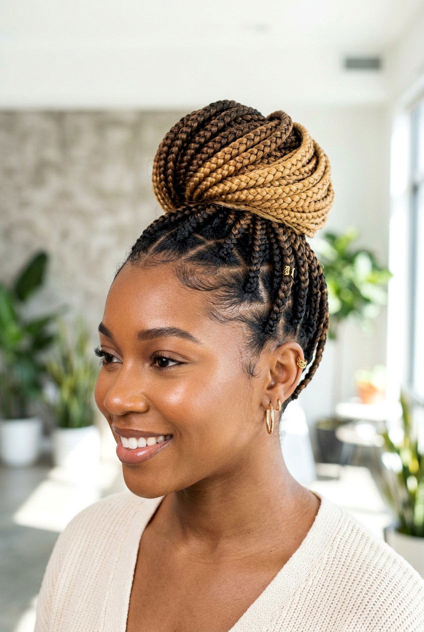 Ombre box braids bun - 20 box braids bun hairstyle - 20 box braids bun hairstyle
