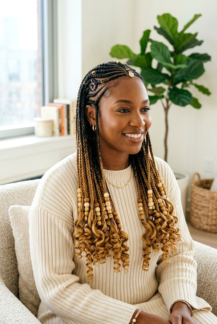 Ombre tribal braids with beads and curls - 20 tribal braids with beads and curls - 20 tribal braids with beads and curls