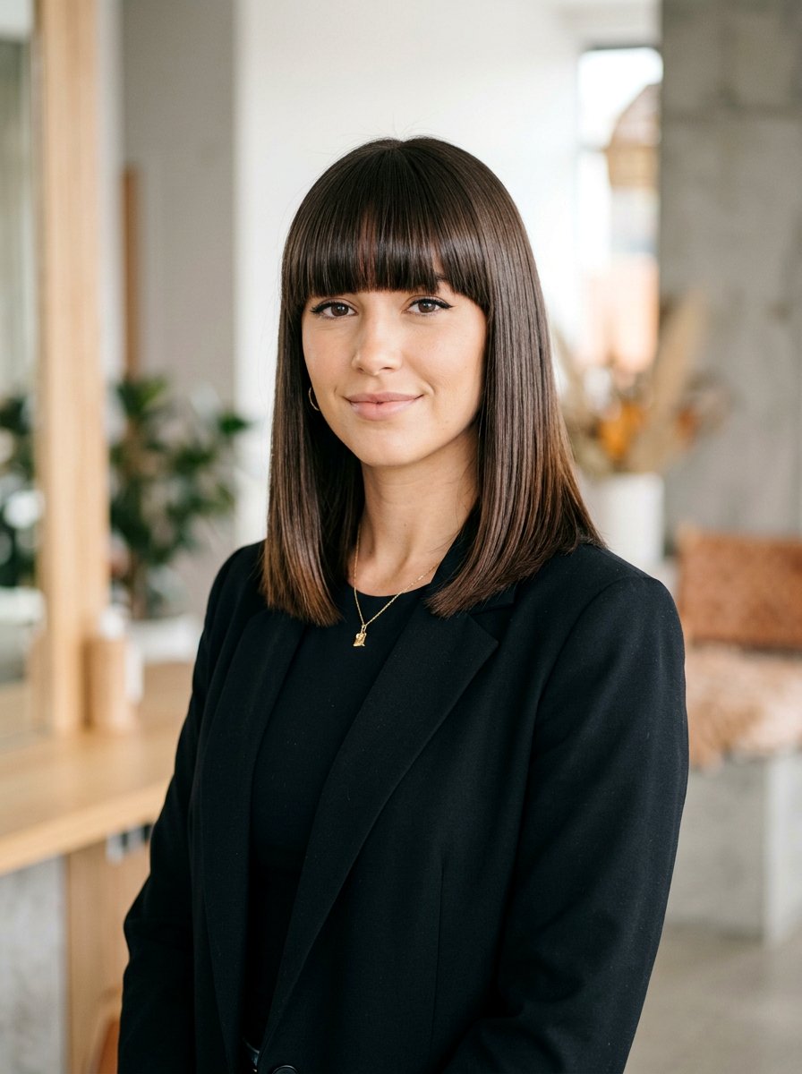 One Length Haircut With Straight Fringe - 20 one length haircut for fine hair - 20 one length haircut for fine hair