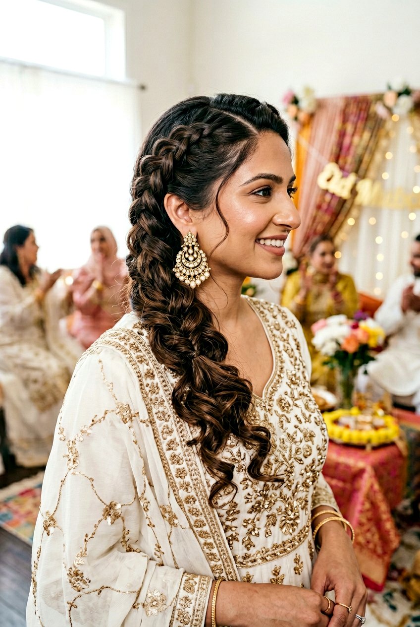 One Side Braid With Curls - 20 eid hairstyles for girls - 20 eid hairstyles for girls