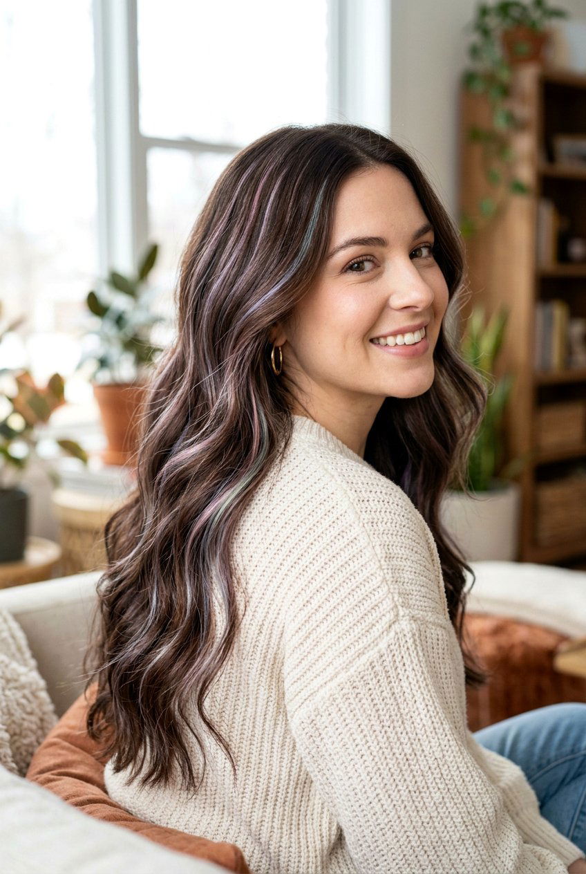 Opal Highlights on Brown Hair - 20 opal hair color ideas - 20 opal hair color ideas