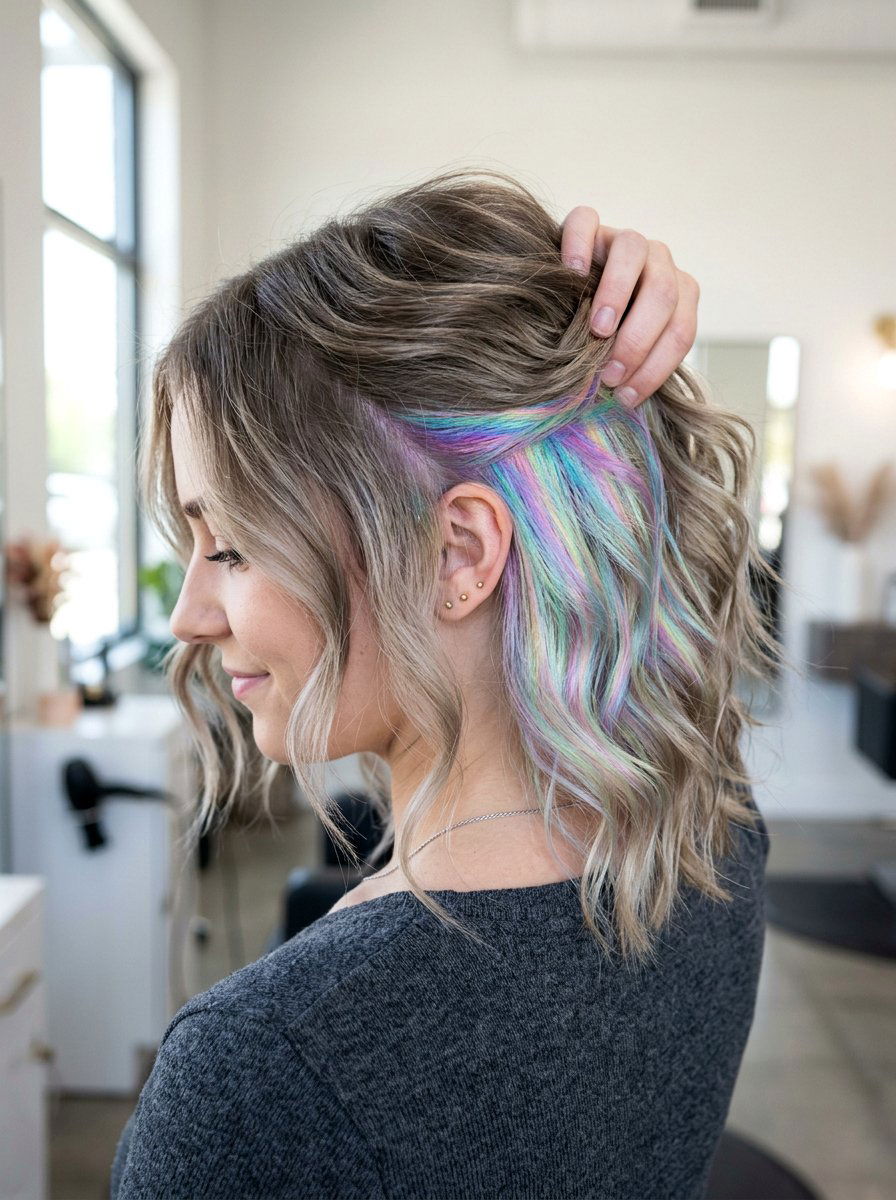 Opal Peekaboo Underlayer in a Lob Haircut - 20 opal peekaboo underlayer - 20 opal peekaboo underlayer