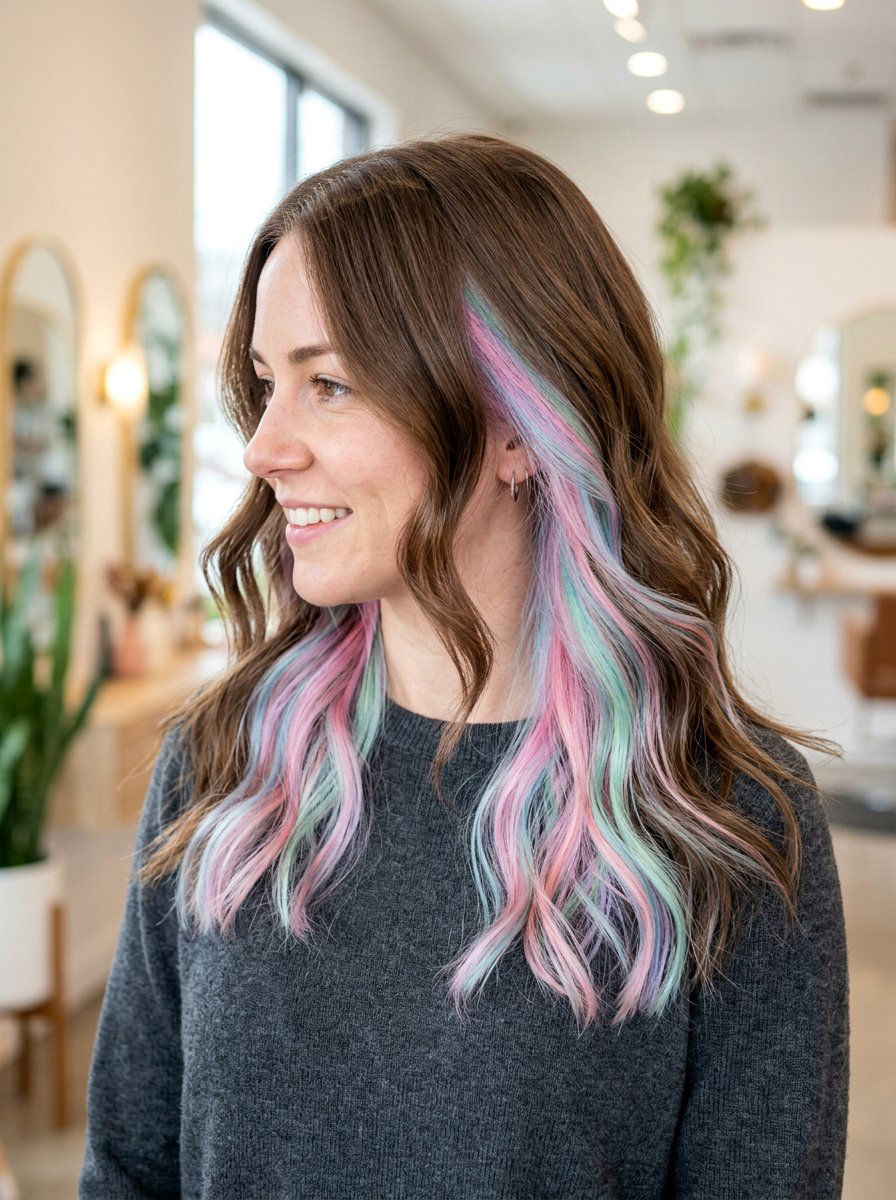 Opal Peekaboo Underlayer on Brown Hair - 20 opal peekaboo underlayer - 20 opal peekaboo underlayer