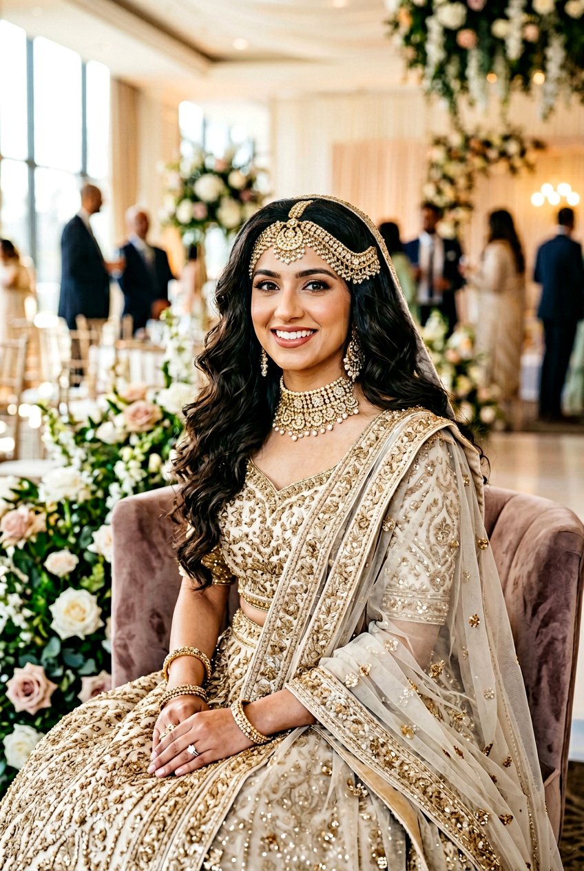 Open Hair with Matha Patti Walima Hairstyle - 20 walima hairstyles - 20 walima hairstyles