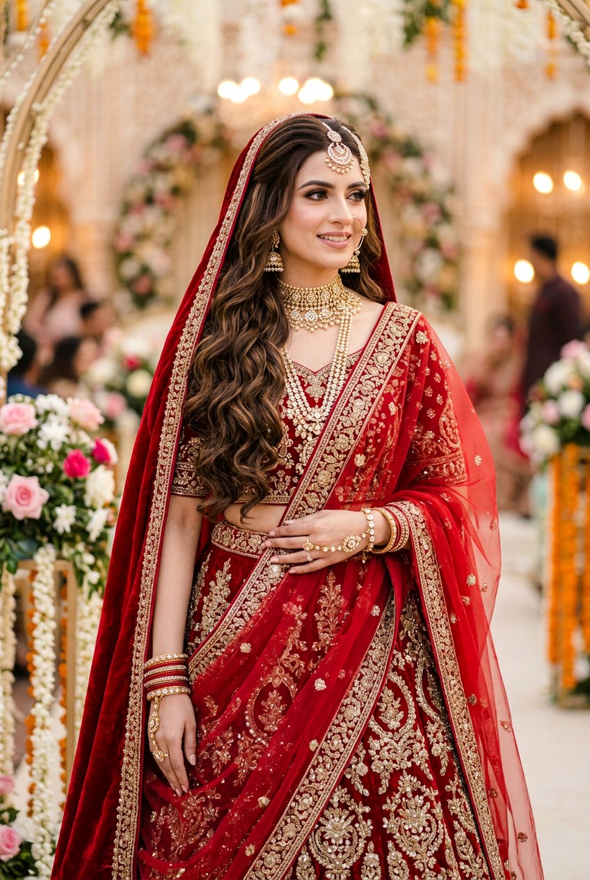 Open Soft Waves With Double Dupatta - 20 pakistani bridal hairstyles - 20 pakistani bridal hairstyles