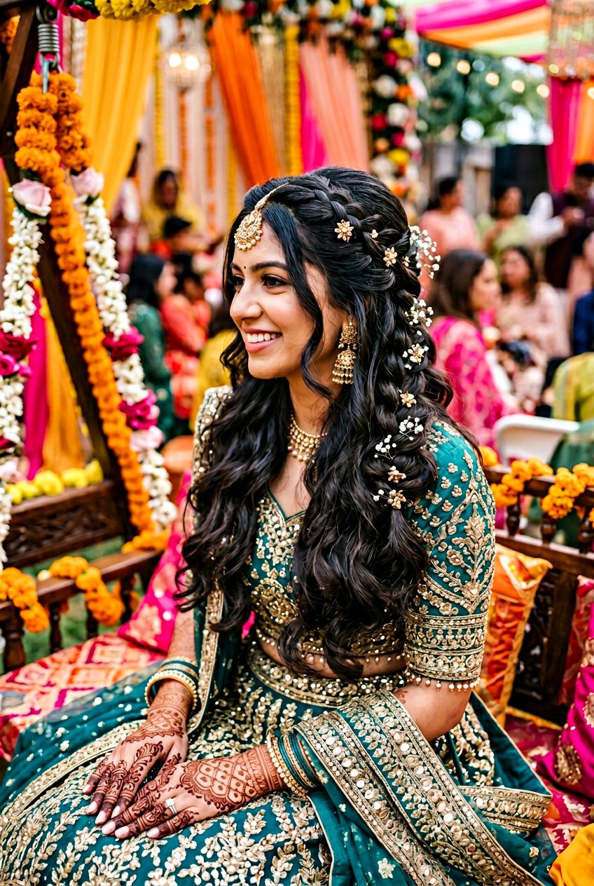 Open Waterfall Hairstyle for Mehndi - 20 mehndi hairstyles - 20 mehndi hairstyles