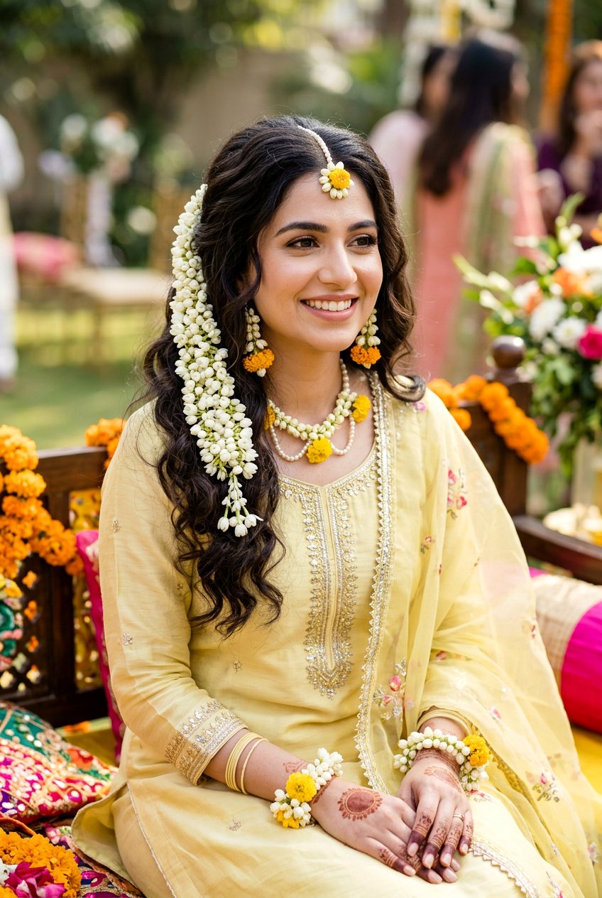 Open Waves With Gajra Mayun Hairstyles For Bride - 20 mayun hairstyles for bride - 20 mayun hairstyles for bride