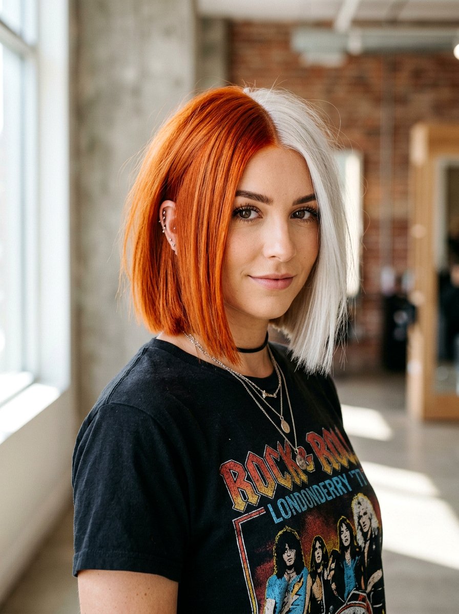 Orange Red and White Blonde Split Dye - 20 red and blonde split dye hair - 20 red and blonde split dye hair