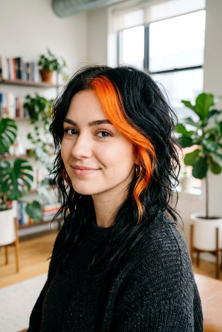 Orange Skunk Stripe On Black Hair - 20 skunk stripe hair color - 20 skunk stripe hair color