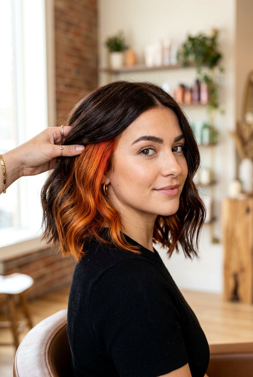 Orange peekaboo on dark hair - 20 peekaboo hair color - 20 peekaboo hair color