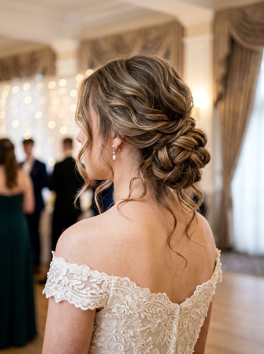 Overlap Low Bun With Loose Waves - 20 prom low bun for medium hair - 20 prom low bun for medium hair