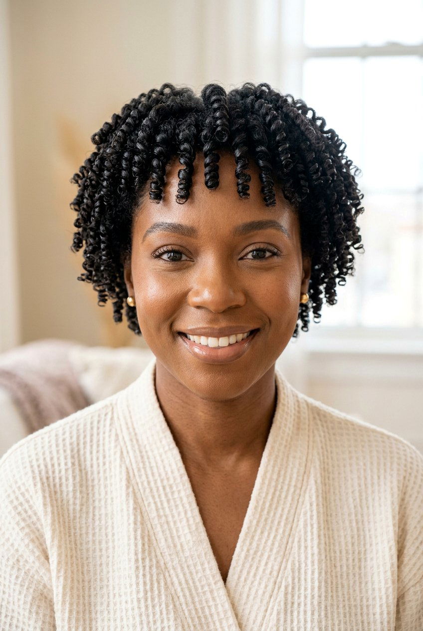 Overnight Perm Rod Set on Short Natural Hair - 20 perm rod curls on short natural hair - 20 perm rod curls on short natural hair