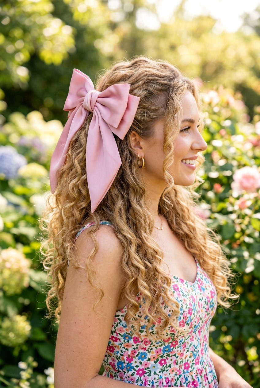 Oversized Bow Barrette Half Up - 20 barrette half up hairstyle - 20 barrette half up hairstyle