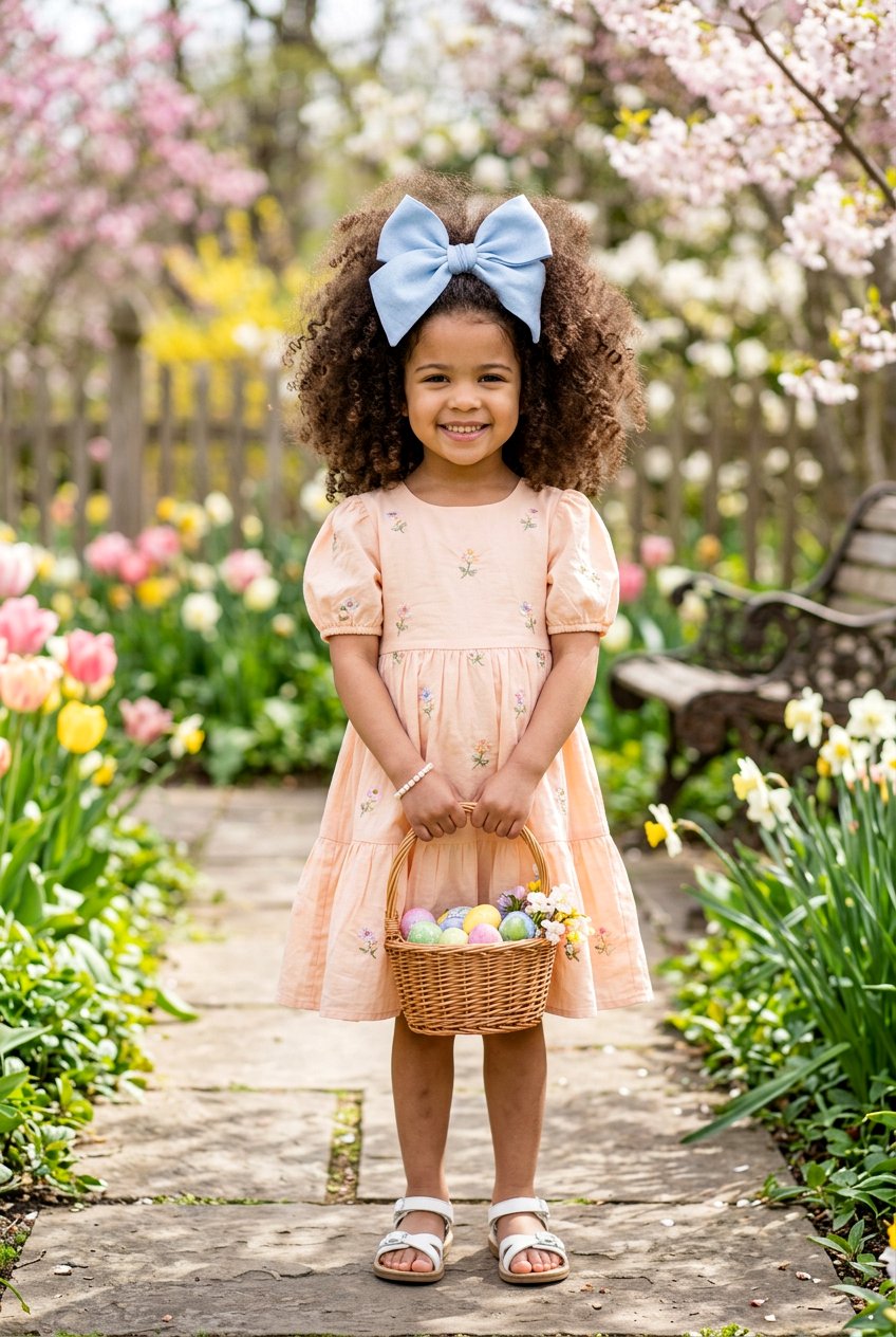 Oversized Bow On Natural Curls - 20 easter hairstyles for little girls with bows - 20 easter hairstyles for little girls with bows