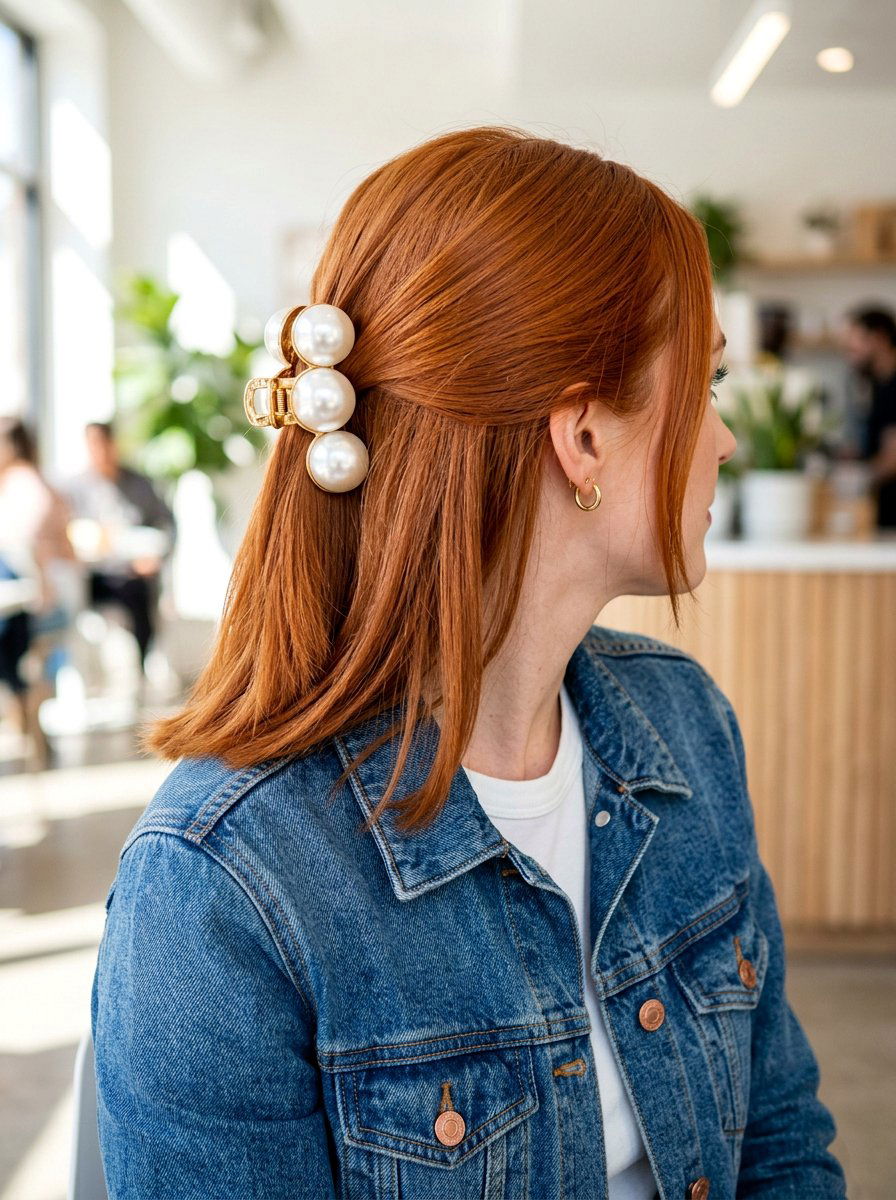 Oversized Pearl Clip Half Up - 20 pearl clip half up hairstyle - 20 pearl clip half up hairstyle