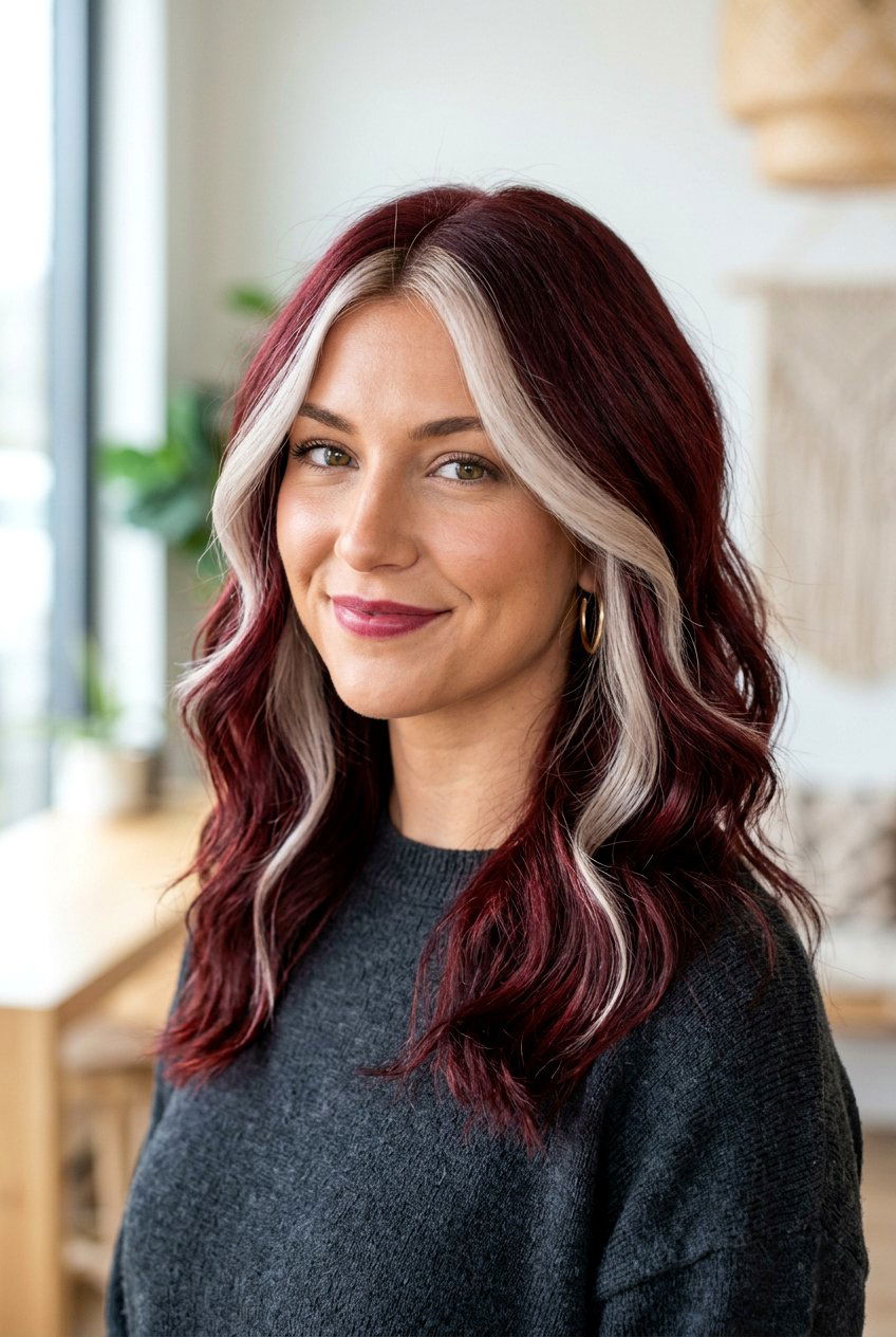 Oxblood Red Hair with Blonde Money Piece - 20 red hair with blonde money piece - 20 red hair with blonde money piece