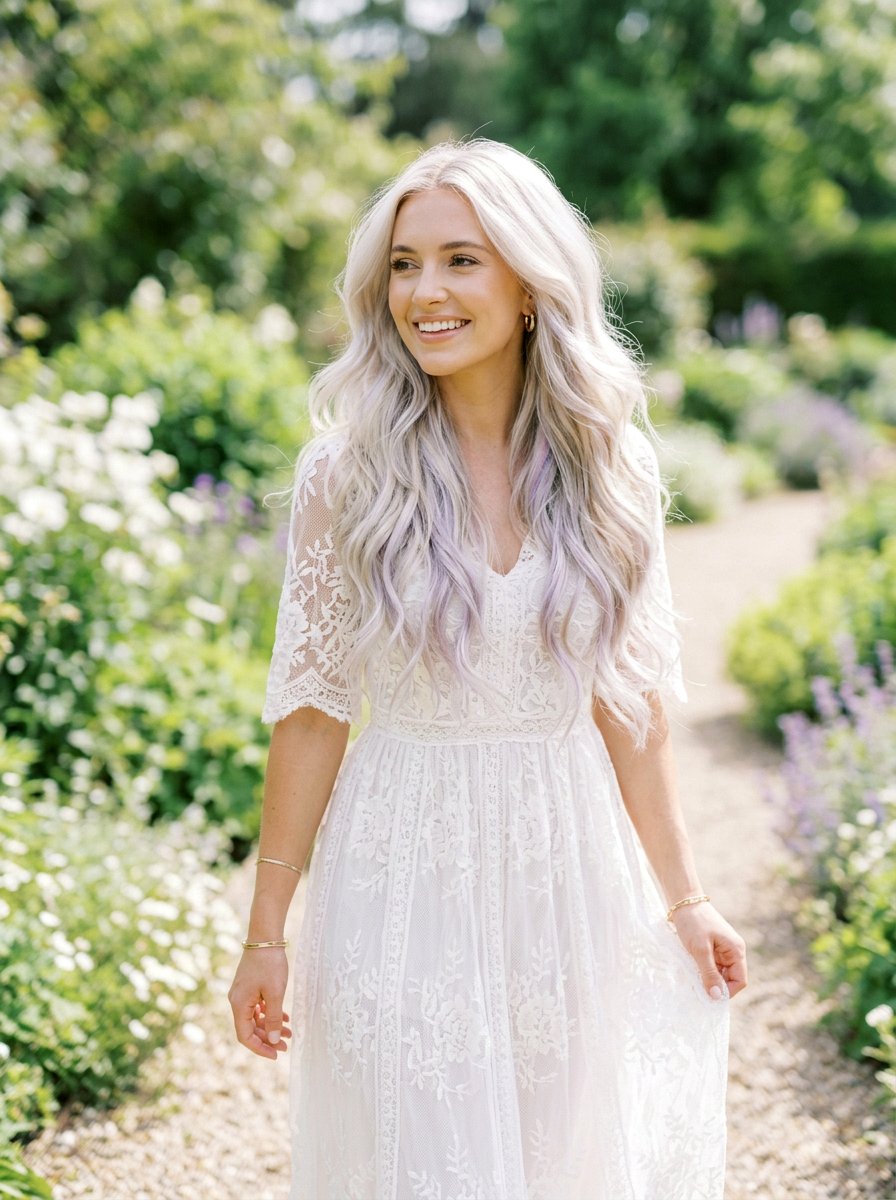 Pale violet peekaboo on white blonde hair - 20 lavender underlayer on blonde hair - 20 lavender underlayer on blonde hair