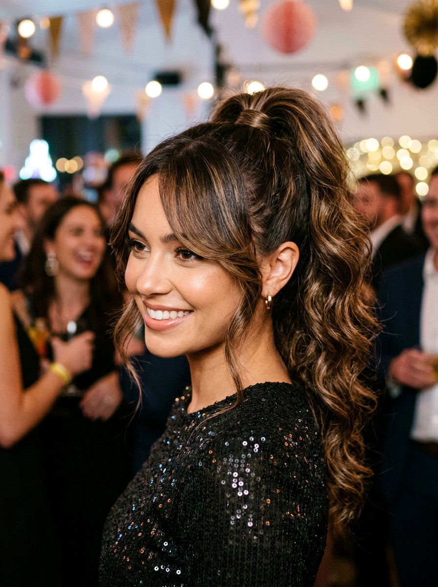 Party Ponytail With Side Bangs And Face Framing Pieces - 20 party ponytail with face framing pieces - 20 party ponytail with face framing pieces