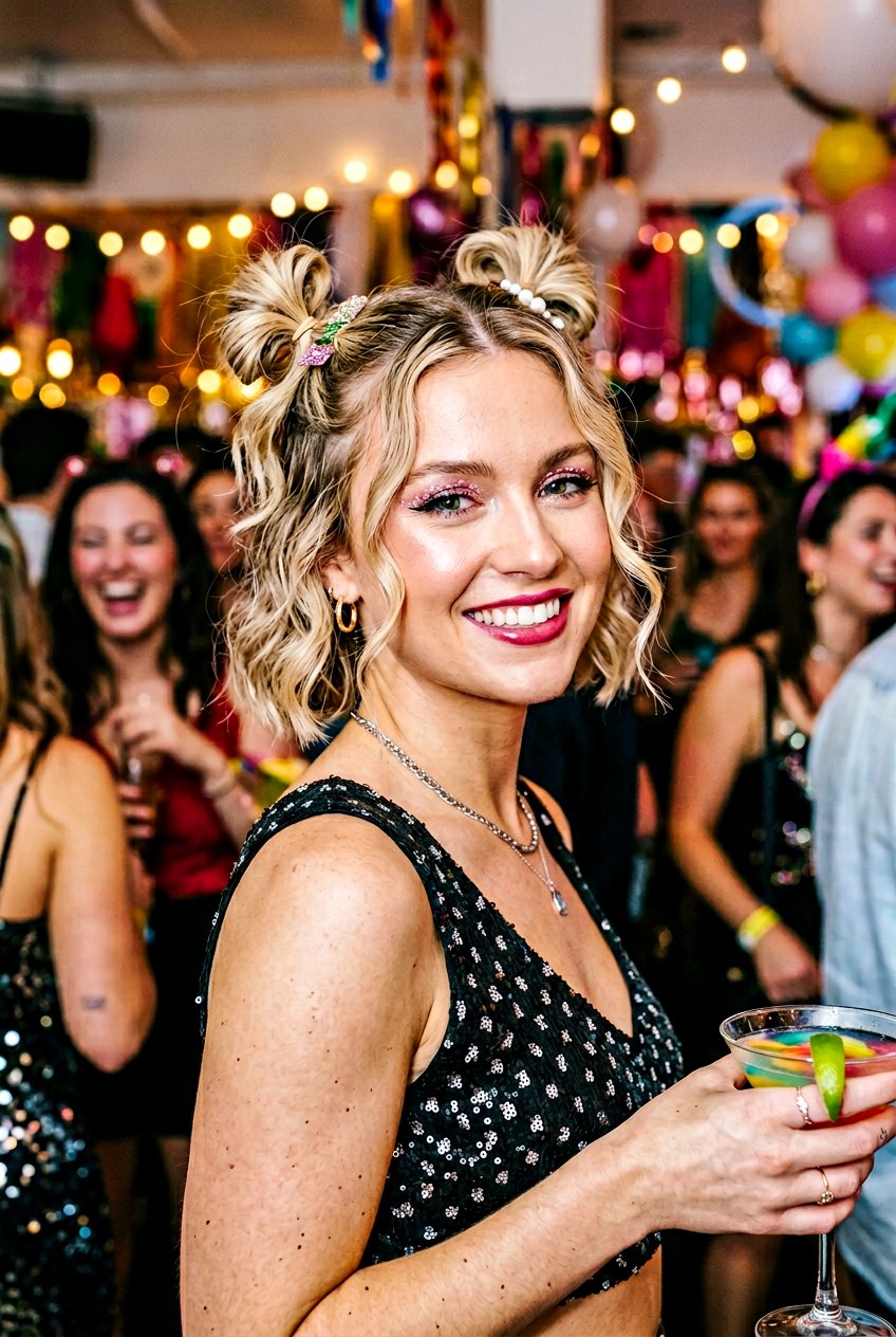 Party Space Buns On Short Hair - 20 party hairstyles for short hair - 20 party hairstyles for short hair