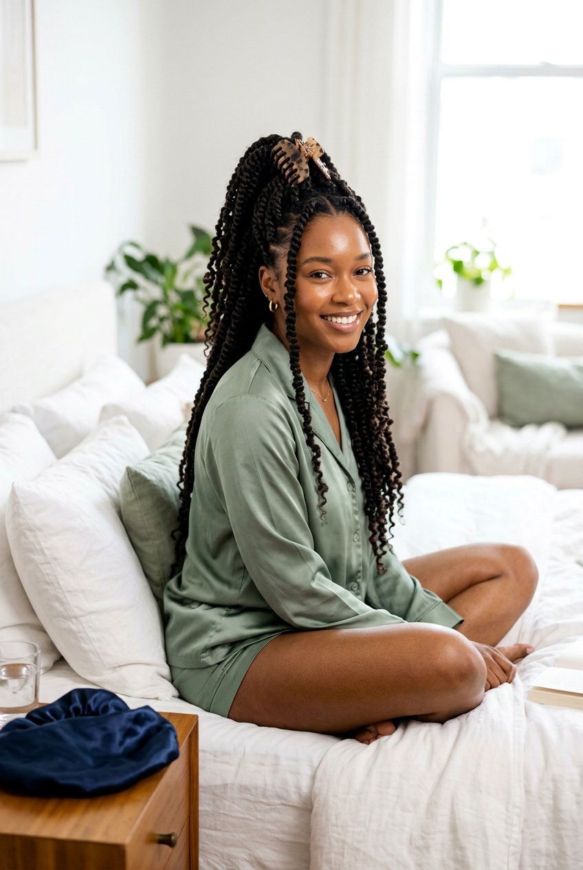 Passion Twists Pinned in Half Up Style for Sleep - 20 braided protective styles for sleep - 20 braided protective styles for sleep