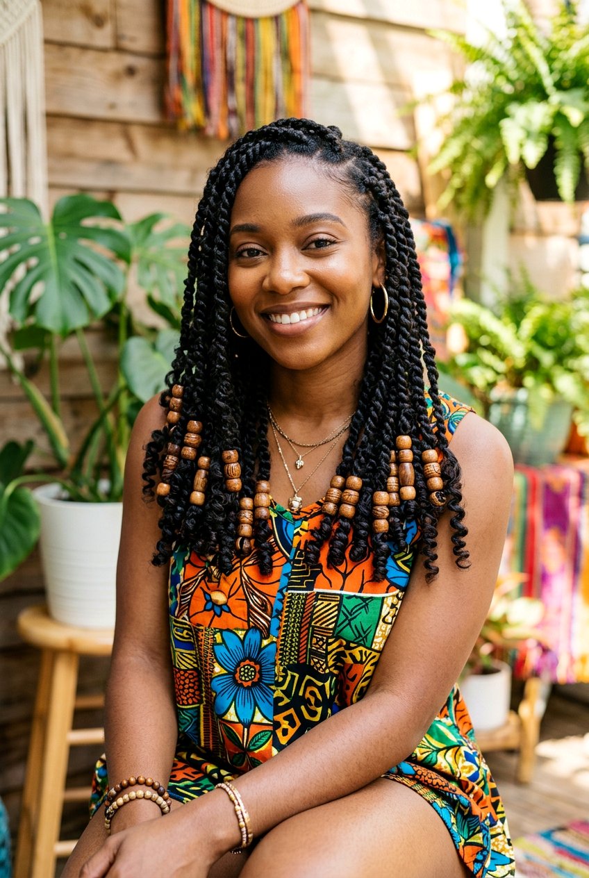 Passion Twists With Curly Ends And Beads - 20 passion twists with curly ends - 20 passion twists with curly ends