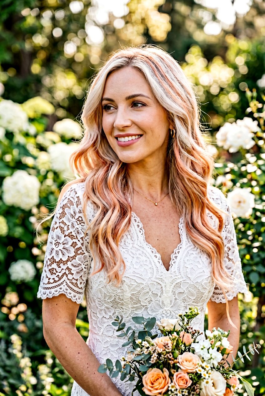 Pastel Apricot Copper Ribbons On Light Blonde - 20 apricot copper ribbons hair - 20 apricot copper ribbons hair