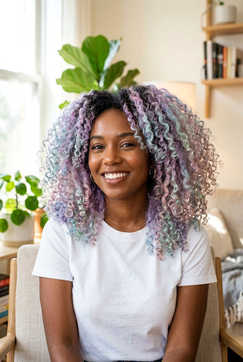 Pastel Balayage On Natural Curls - 20 pastel balayage ideas - 20 pastel balayage ideas