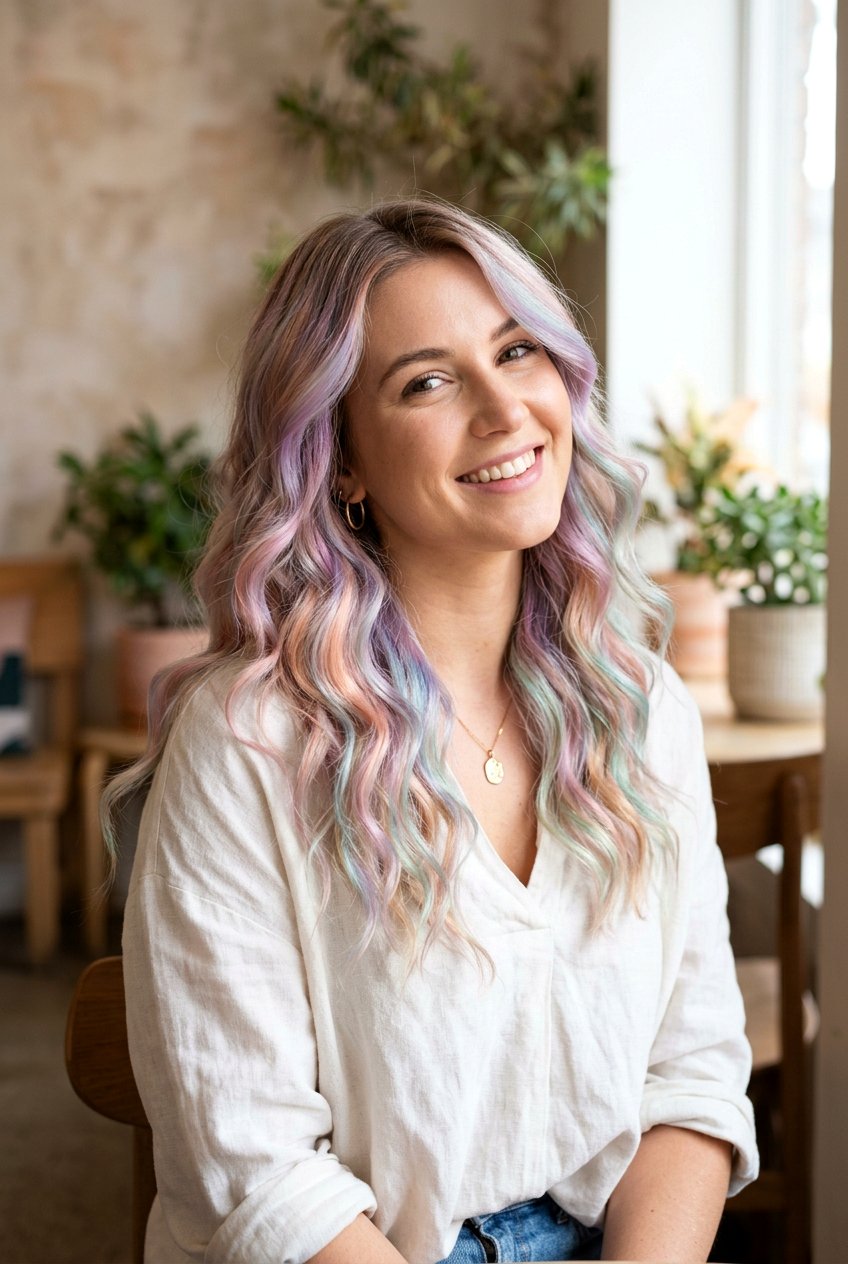 Pastel Balayage On Wavy Hair Texture - 20 pastel balayage ideas - 20 pastel balayage ideas