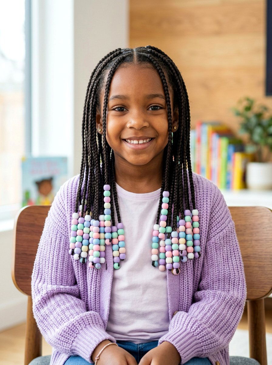 Pastel Beads Box Braids For Kids - 20 kids box braids with beads - 20 kids box braids with beads