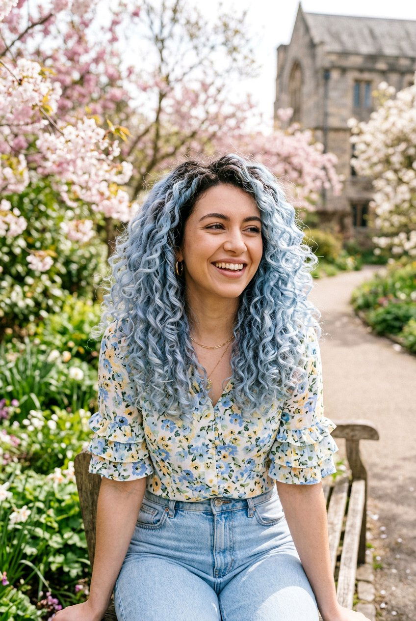 Pastel Blue Balayage On Curly Hair - 20 pastel balayage ideas - 20 pastel balayage ideas