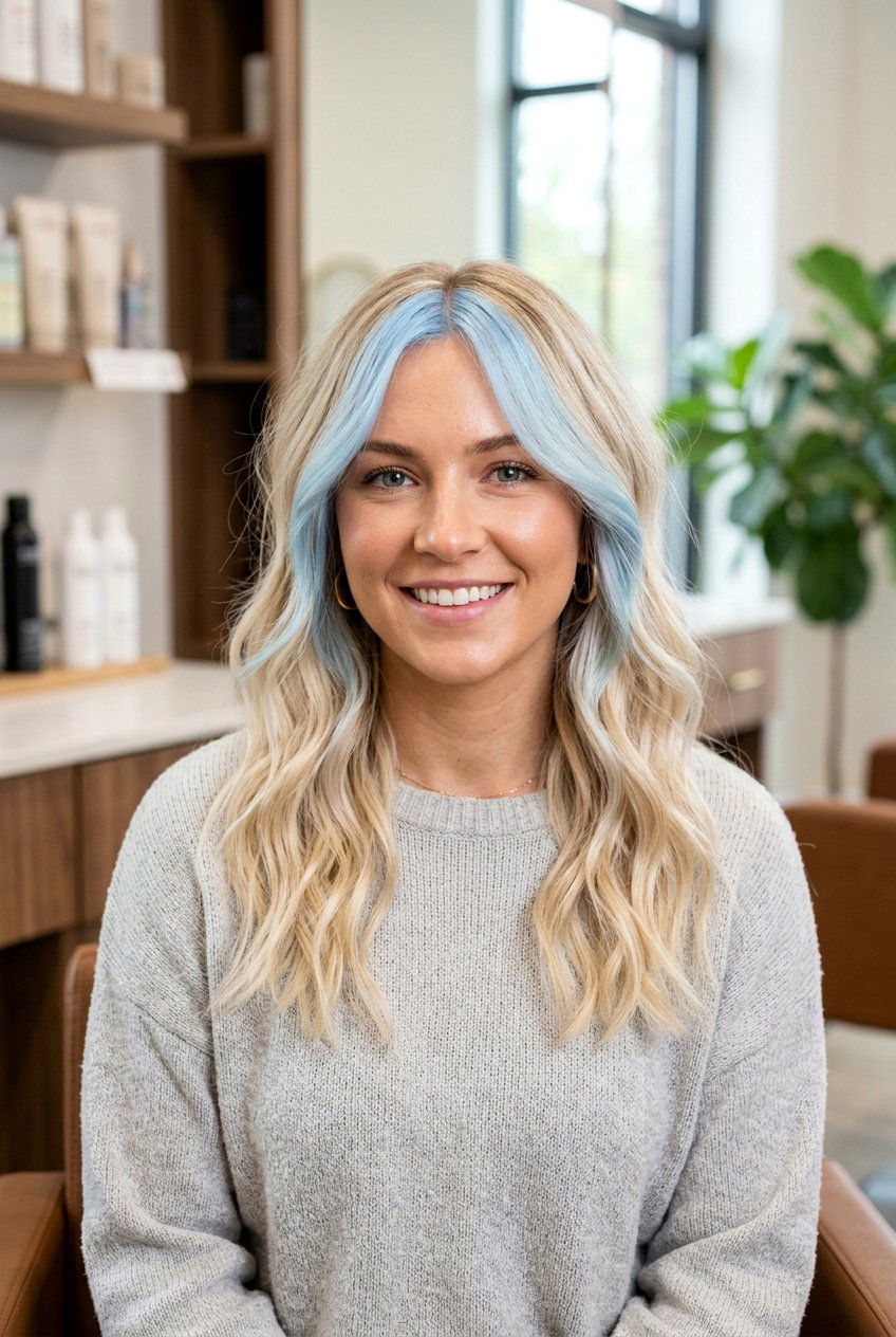 Pastel Blue Money Piece - 20 e girl hair color - 20 e girl hair color