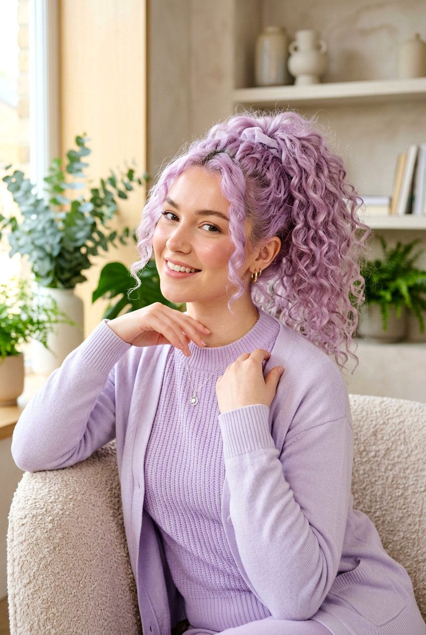 Pastel Hair Curly Ponytail - 20 soft girl ponytail with curls - 20 soft girl ponytail with curls