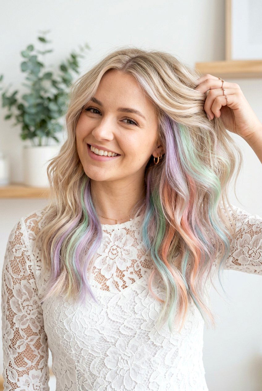 Pastel Hidden Rainbow Hair - 20 hidden rainbow balayage - 20 hidden rainbow balayage