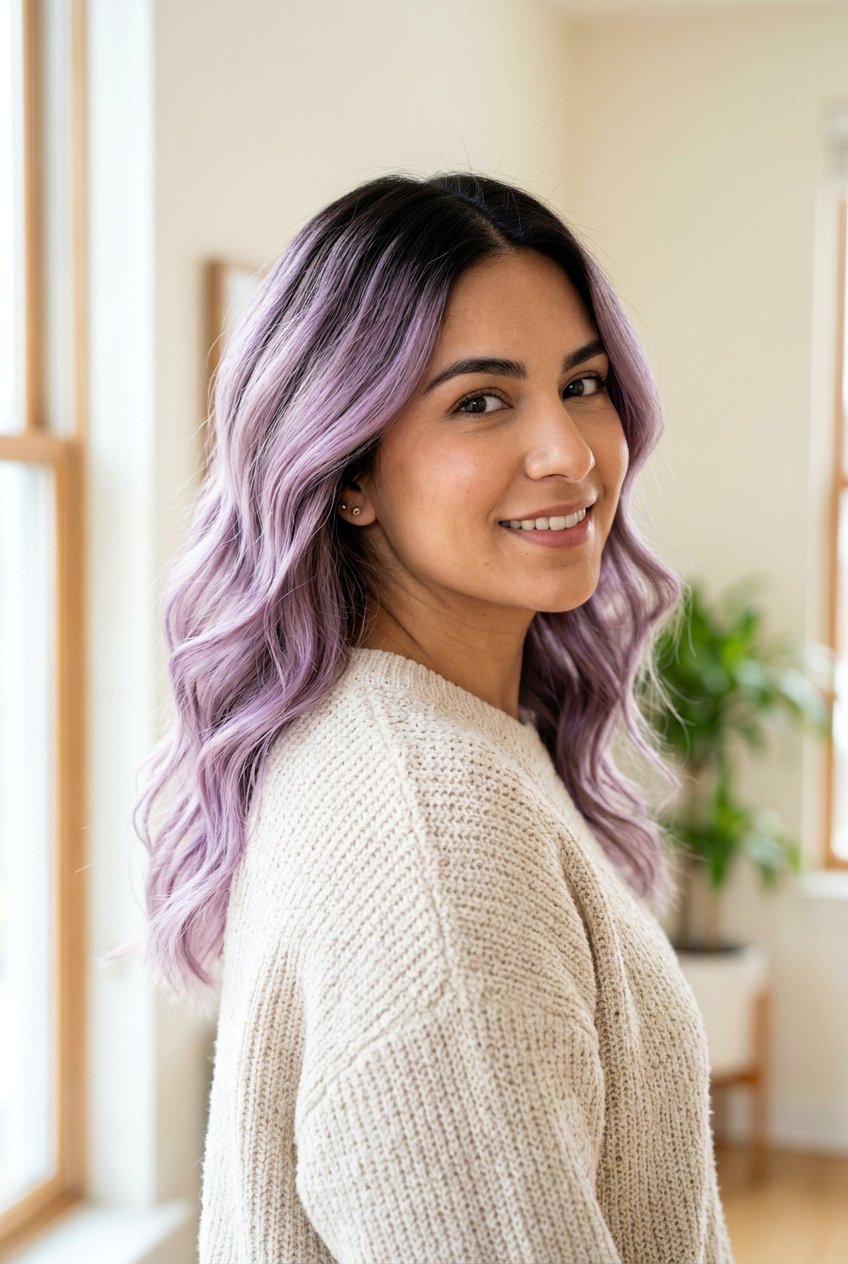 Pastel Lavender Balayage On Dark Roots - 20 pastel balayage ideas - 20 pastel balayage ideas