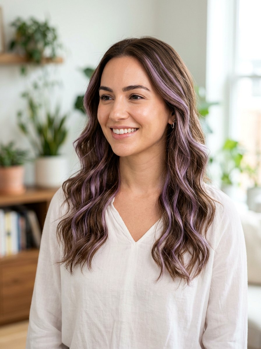 Pastel Lavender Highlights on Brown Hair - 20 pastel lavender highlights - 20 pastel lavender highlights
