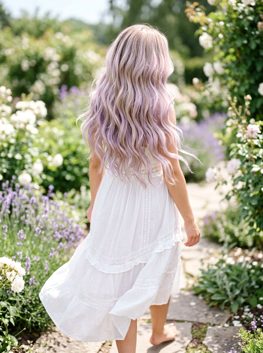 Pastel Lavender Highlights on Long Hair - 20 pastel lavender highlights - 20 pastel lavender highlights