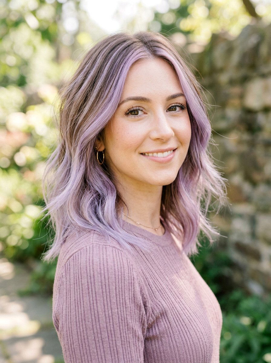 Pastel Lavender Highlights on Medium Hair - 20 pastel lavender highlights - 20 pastel lavender highlights