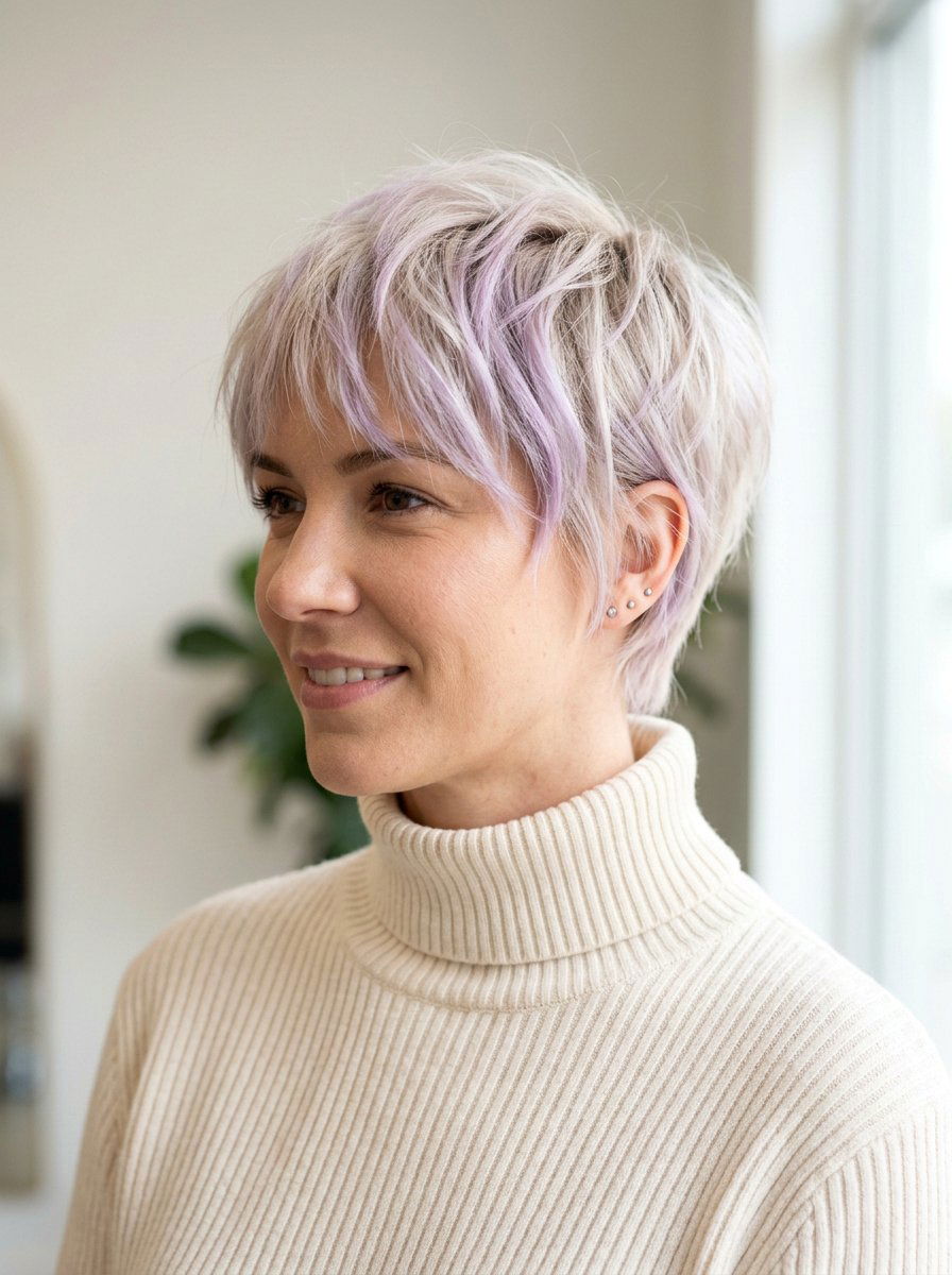 Pastel Lavender Highlights on Short Hair - 20 pastel lavender highlights - 20 pastel lavender highlights